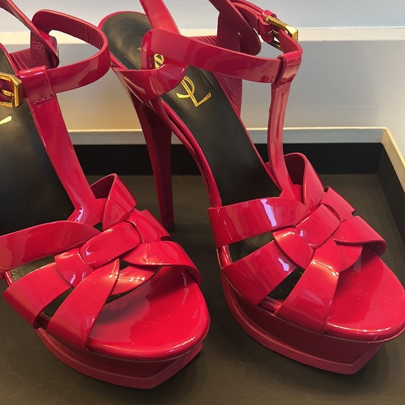 Ysl Saint Laurent Fuschia Tribute Sandals Size 37 - Picture 2 of 9